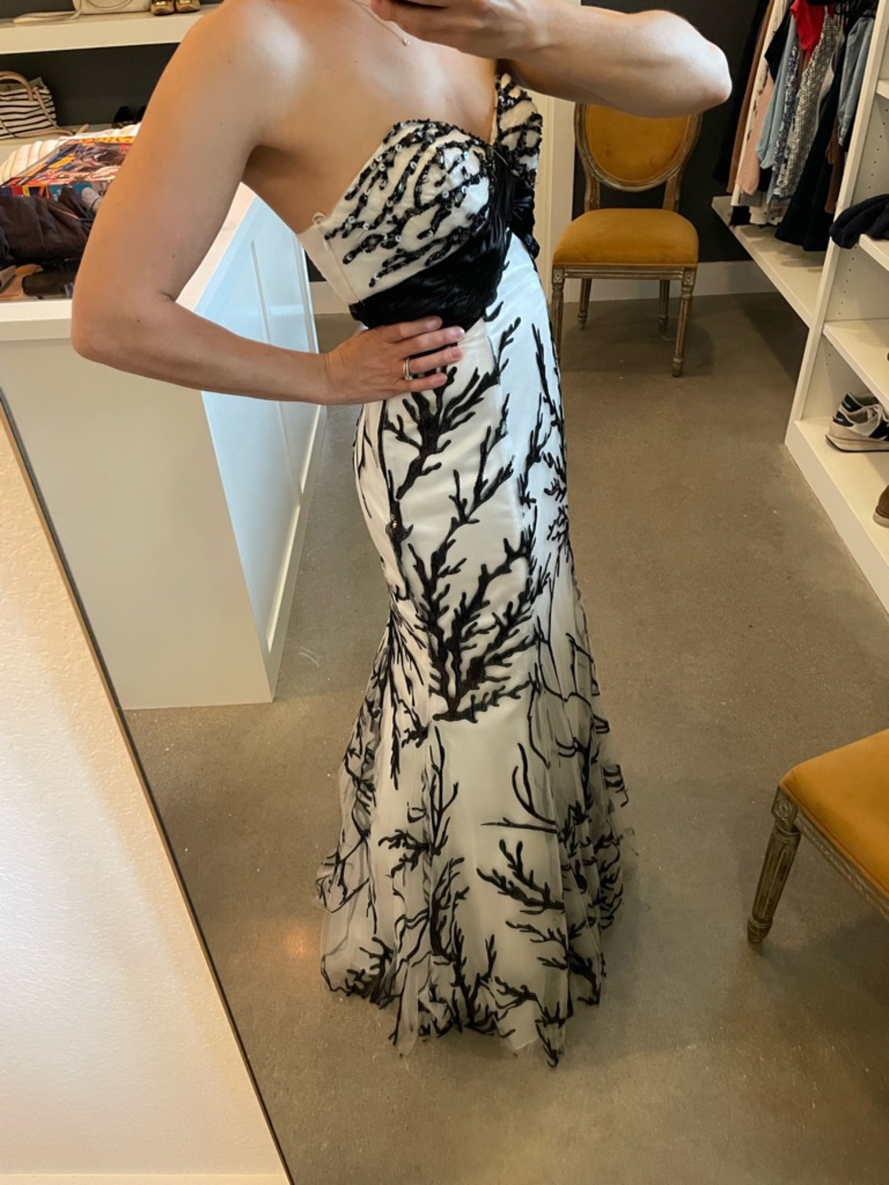 Jovani white black sequined strapless fit and flare Prom Gown - Picture 9 of 9